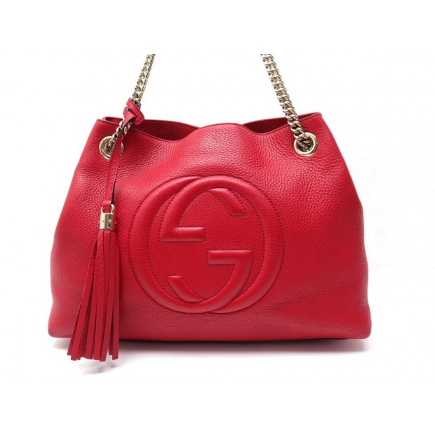 SAC A MAIN GUCCI SOHO 308982 LOGO CC CUIR GRAINE ROUGE PURSE RED LEATHER 1590