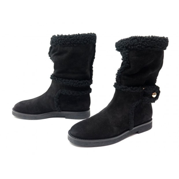 NEUF CHAUSSURES LOUIS VUITTON SNOWY 40 BOTTES BOTTINES FOURREES NOIR BOOTS 1065€