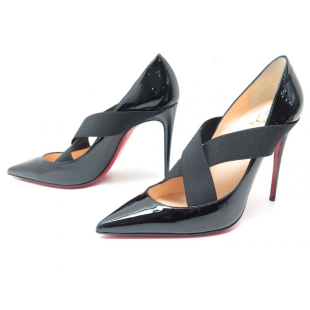 NEUF CHAUSSURES CHRISTIAN LOUBOUTIN 38.5 CUIR VERNI NOIR BLACK PUMP SHOES 575€