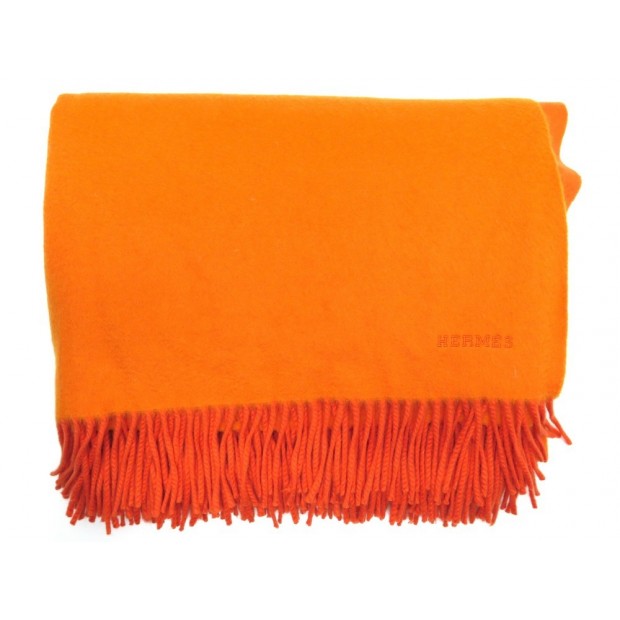 NEUF COUVERTURE HERMES PLAID A FRANGES 150X200CM CACHEMIRE ORANGE BLANKET 2320€