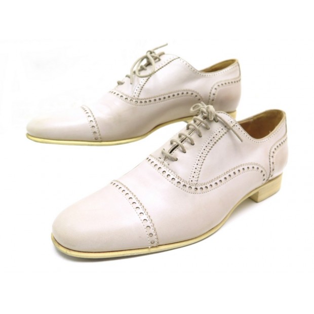 CHAUSSURES HERMES LOUISE H121016Z90375 RICHELIEU 37.5 CUIR BEIGE ROSE 780€