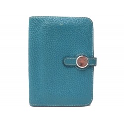 PORTEFEUILLE HERMES DOGON COMPACT EN CUIR TAURILLON CLEMENCE BLEU WALLET 1400€