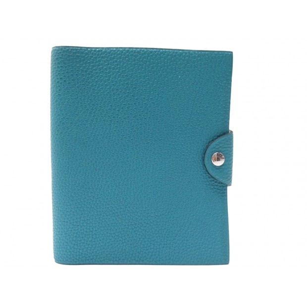 PORTE CAHIER COUVERTURE HERMES ULYSSE CUIR TOGO BLEU