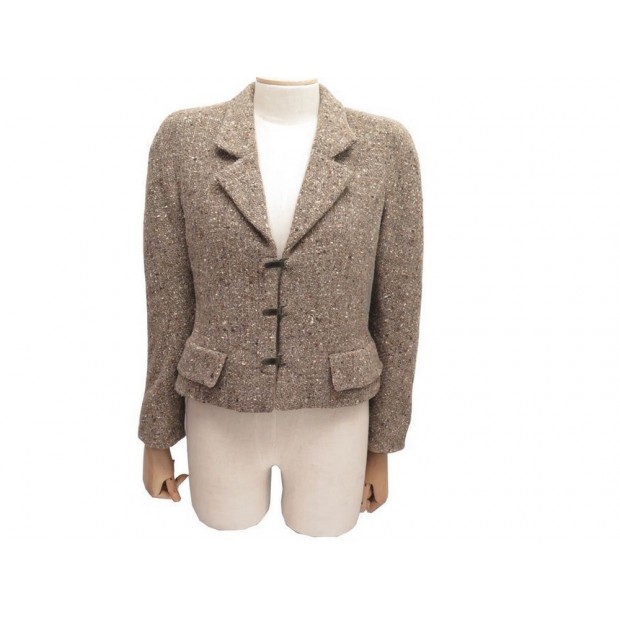 VESTE COURTE CHANEL P13768 T40 L EN TWEED LAINE MARRON JACKET BROWN WOOL 4200€