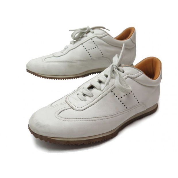 CHAUSSURES BASKETS HERMES QUICK H 39 EN CUIR BLANC + SAC SNEAKERS SHOES 650€