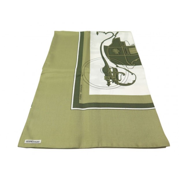 NEUF ECHARPE ETOLE HERMES EX LIBRIS 30X180 CM SOIE VERT SCARF GREEN SILK 290 