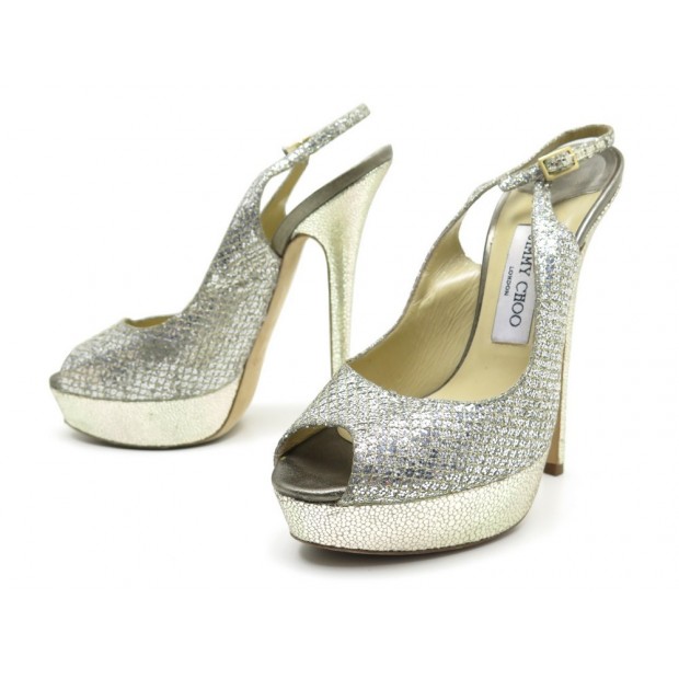 CHAUSSURES JIMMY CHOO 39.5 ESCARPINS A PAILLETTES OR ARGENTE PUMP SHOES 525