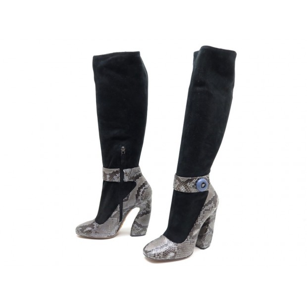 NEUF CHAUSSURES PRADA 38.5 39.5 BOTTES EN PYTHON & DAIM NOIR BOOTS SHOES 1200€