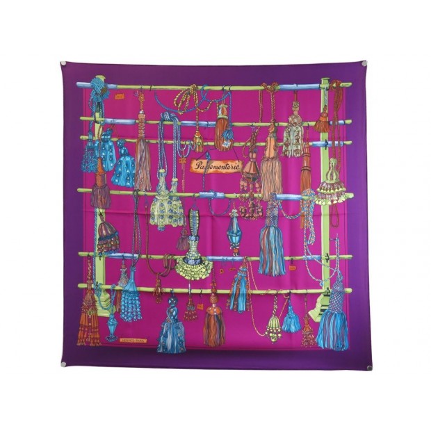 NEUF VINTAGE FOULARD HERMES PASSEMENTERIE CARRE 90 SOIE VIOLET SILK SCARF 360€