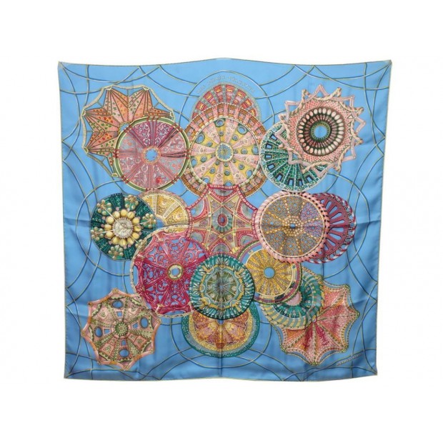 FOULARD HERMES LES DOMES CELESTES ANNIE FAIVRE CARRE SOIE BLEU SILK SCARF 350€