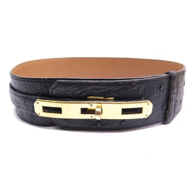 CEINTURE HERMES CUIR AUTRUCHE NOIR 