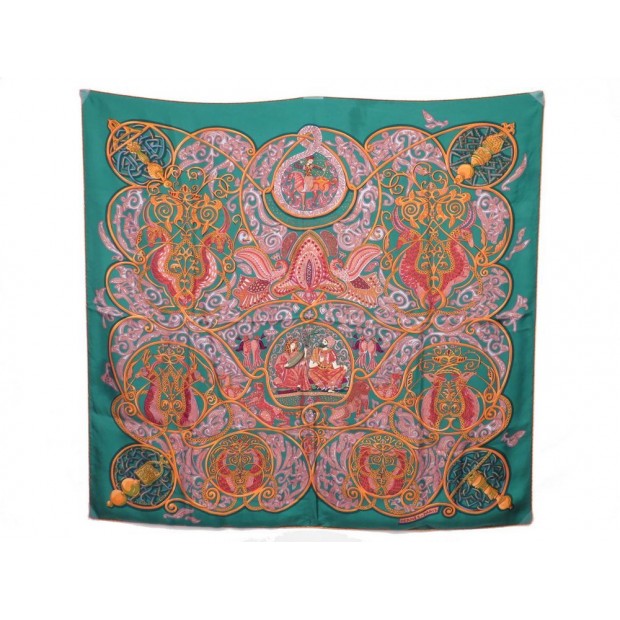 FOULARD HERMES LA CHARMANTE AUX ANIMAUX CARRE SOIE VERT BOITE SILK SCARF 350€