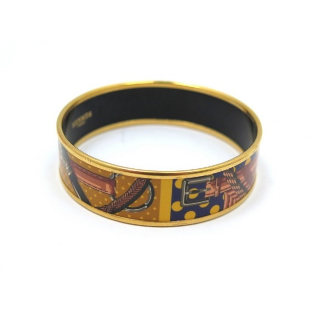 BRACELET HERMES IMPRIME LARGE 65MM EN EMAIL & METAL DORE + BOITE SAC ENAMEL 480€