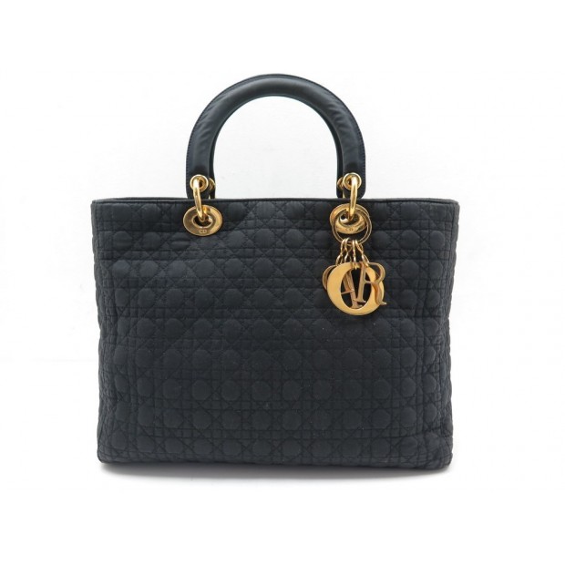 SAC A MAIN CHRISTIAN DIOR LADY DIOR GM EN TOILE A CANNAGE NOIR BAG PURSE 1500€