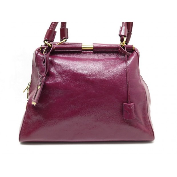 SAC A MAIN YVES SAINT LAURENT MAJORELLE 197152 CUIR VERNIS BORDEAUX PURSE 1240€