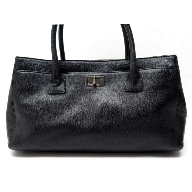 SAC A MAIN CHANEL SHOPPING PM EN CUIR DE CERF NOIR FERMOIRE MADEMOISELLE 2200