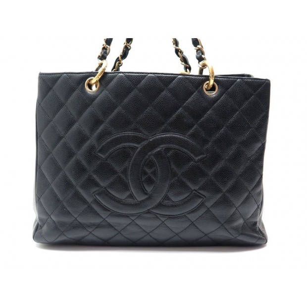 SAC A MAIN CHANEL SHOPPING GST LOGO CC EN CUIR CAVIAR NOIR & DORE HAND BAG 3500