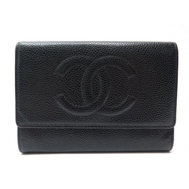 PORTEFEUILLE CHANEL LOGO CC EN CUIR CAVIAR NOIR 