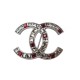 NEUF BROCHE CHANEL LOGO CC STRASS ROUGE & TRANSPARENT METAL ARGENTE BROOCH 590€
