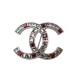 NEUF BROCHE CHANEL LOGO CC STRASS EN METAL ARGENTE SILVER METAL BROOCH 590 