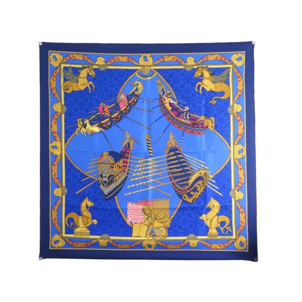 NEUF VINTAGE FOULARD HERMES LES BISSONE DE VENISE EN SOIE CARRE 90 CM SCARF 360€