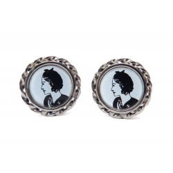 BOUCLES D'OREILLES CHANEL COCO PUCE METAL PORTRAIT VISAGE NOIR & BLANC EARRINGS