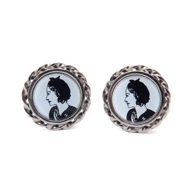 BOUCLES D'OREILLES CHANEL COCO PUCE EN METAL PORTRAIT MEDAILLON EARRINGS 490€