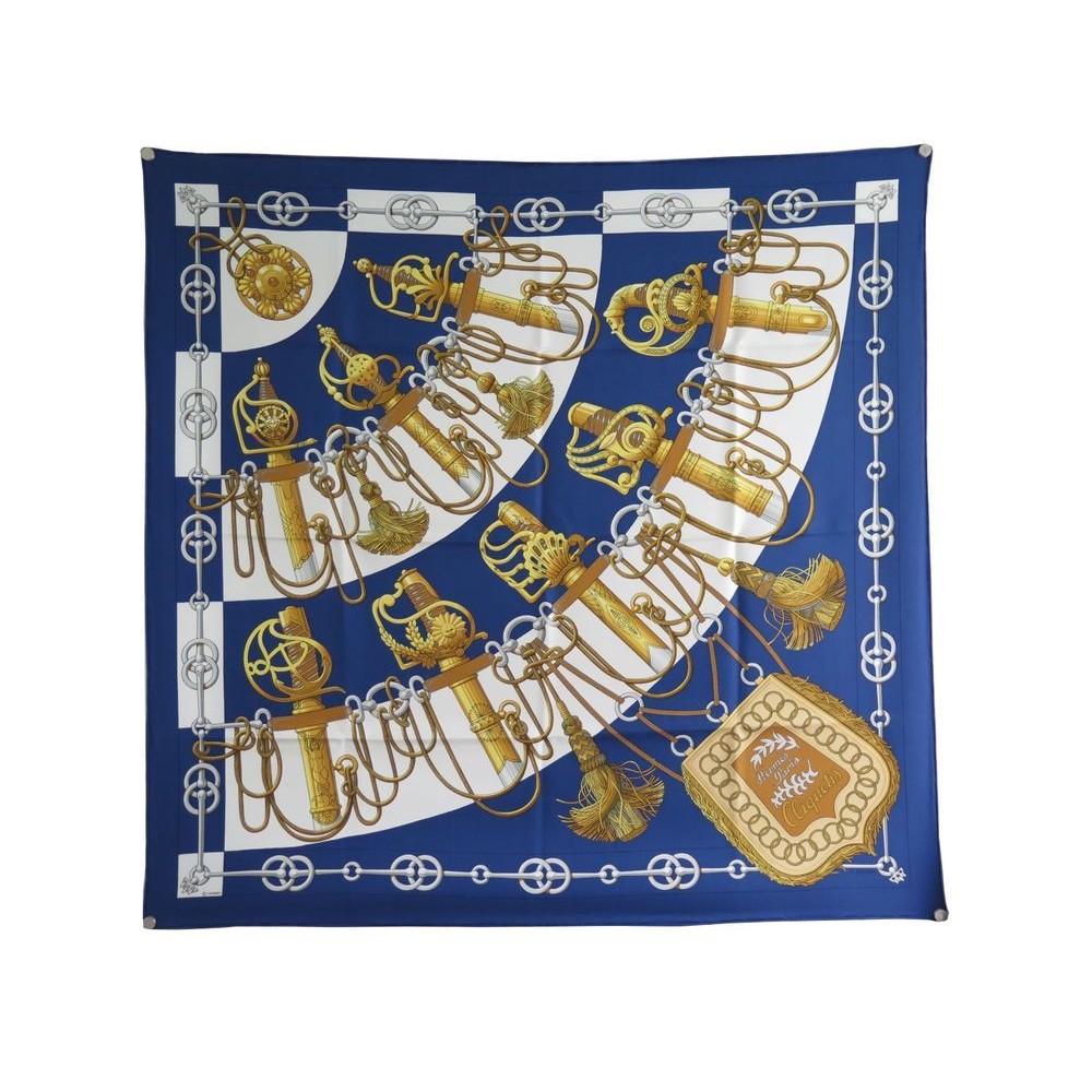 foulard hermes cliquetis carre 90 cm en soie bleu