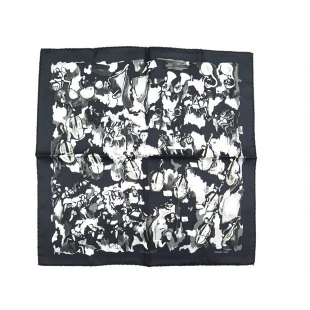 NEUF FOULARD HERMES CONCERTO GAVROCHE CARRE 45CM SOIE NOIR BOITE SILK SCARF 165€