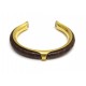 VINTAGE BRACELET HERMES T 17 CM EN PLAQUE OR & CUIR DE CROCODILE GOLD BANGLE