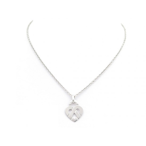 COLLIER CHAINE ET PENDENTIF POIRAY COEUR ENTRELACE MM EN OR BLANC NECKLACE 2080