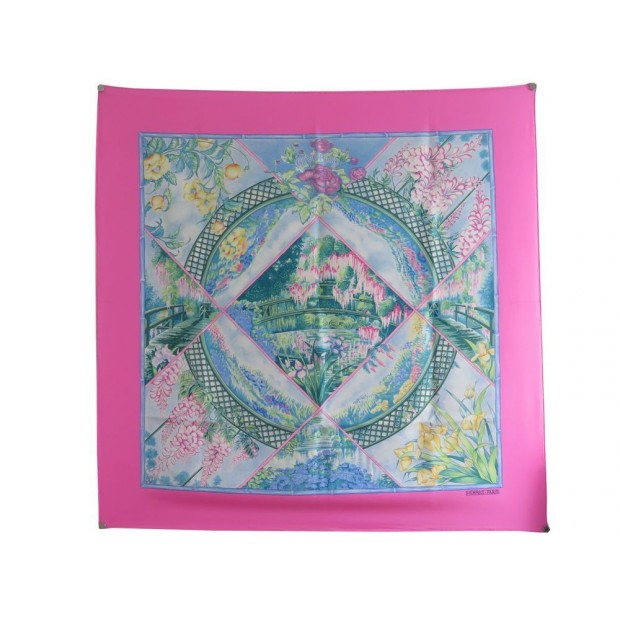 VINTAGE FOULARD HERMES GIVERNY CARRE 90 EN SOIE ROSE SCARF PINK SILK 360€