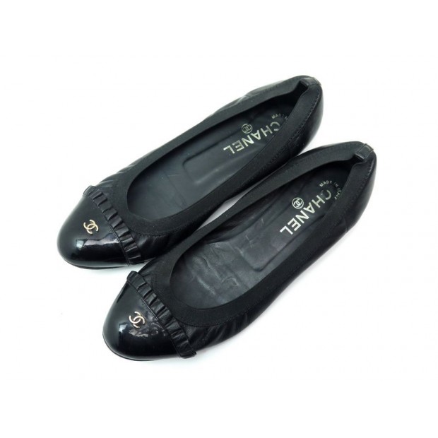 CHAUSSURES CHANEL G26840 39 BALLERINES EN CUIR NOIR LOGO CC BALLET FLAT 590€