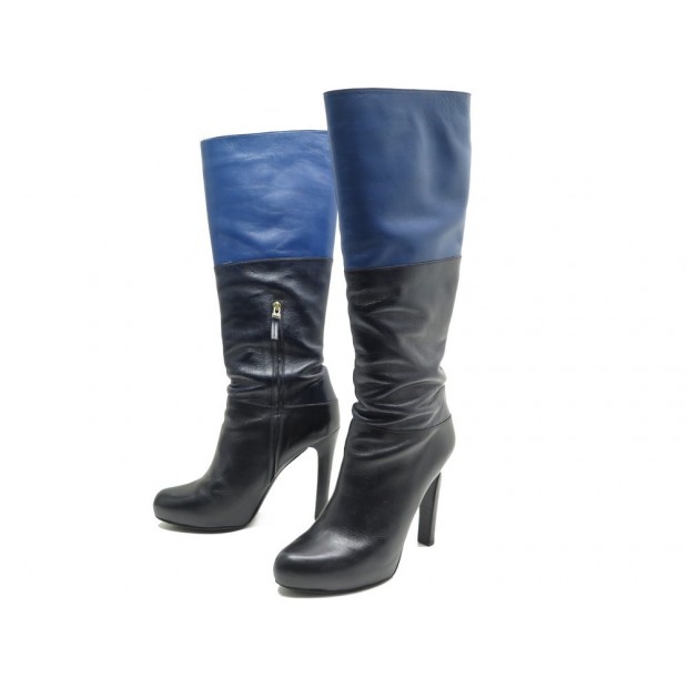 CHAUSSURES FENDI BOTTES A TALONS 149543 41 CUIR NOIR ET BLEU LEATHER BOOTS 985€