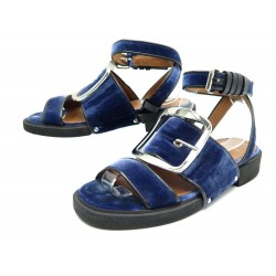  CHAUSSURES GIVENCHY T37 SANDALES EN VELOURS BLEU A BOUCLE SHOES VELVET SANDAL