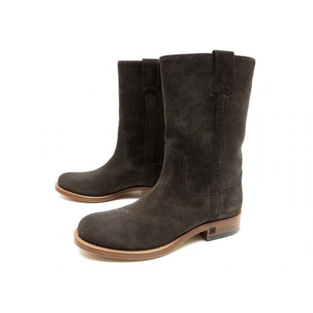 NEUF CHAUSSURES CHANEL BOTTES DE MOTO G26506 38.5 DAIM MARRON MOTARD BOOTS 1200€