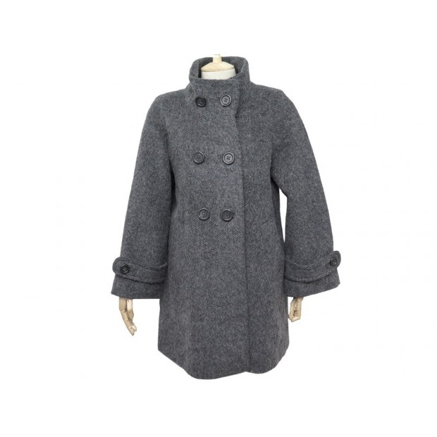 NEUF MANTEAU LONG GERARD DAREL 42 L VESTE BLOUSON LAINE GRIS A BOUTONS COAT 495€