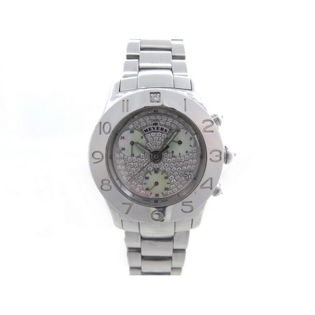 MONTRE MEYERS LADY BEACH 101500 38 MM QUARTZ CHRONOGRAPHE ACIER & DIAMANTS 8160€