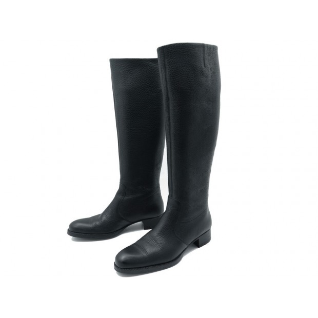 CHAUSSURES HESCHUNG BOTTES CAVALIERES 6 40 EN CUIR GRAINE NOIR BLACK BOOTS 890€