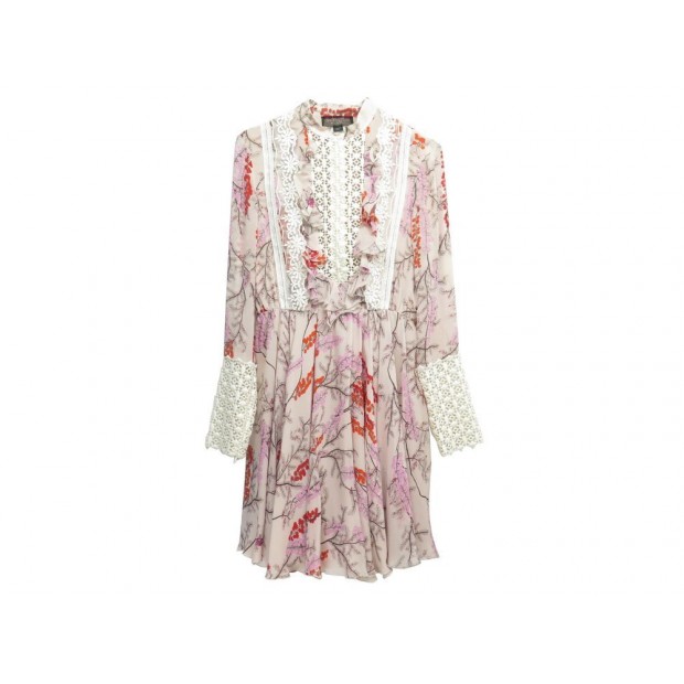 ROBE GIAMBATTISTA VALLI 40 XS EN SOIE ROSE POUDRE MOTIF FLEURI SILK DRESS 2050€