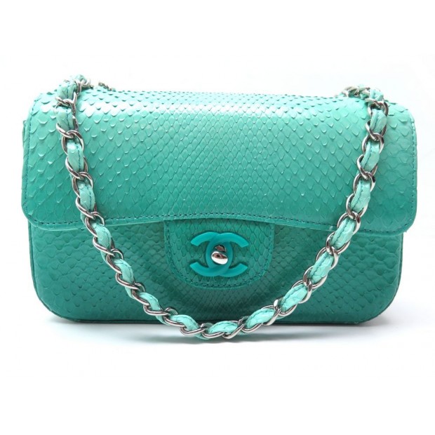 NEUF SAC A MAIN CHANEL MINI TIMELESS BANDOULIERE EN CUIR PYTHON TURQUOISE 5900€