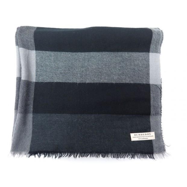 FOULARD BURBERRY ECHARPE EN CACHEMIRE GRIS & NOIR GREY BLACK CASHMERE SCARF 650€