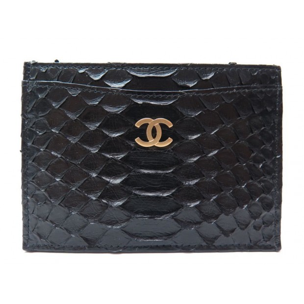 NEUF PORTE CARTES CHANEL EN CUIR DE PYTHON NOIR BLACK CARD HOLDER WALLET NEW