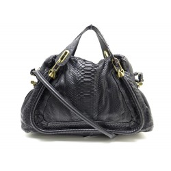 SAC A MAIN CHLOE PARATY GM EN CUIR PYTHON NOIR BANDOULIERE HAND BAG PURSE 3660€