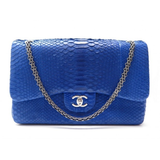 NEUF SAC A MAIN CHANEL TIMELESS JUMBO BANDOULIERE CUIR PYTHON BLEU BAG 10550€