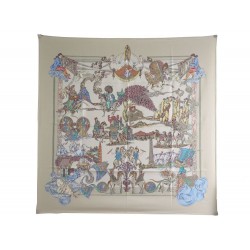 NEUF FOULARD HERMES AU FIL DE LA SOIE CARRE 90 EN SOIE BEIGE NEW SILK SCARF 360