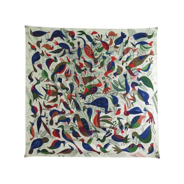 NEUF FOULARD HERMES LE BAL DES OISEAUX CARRE 90 EN SOIE CREME SILK SCARF 360€