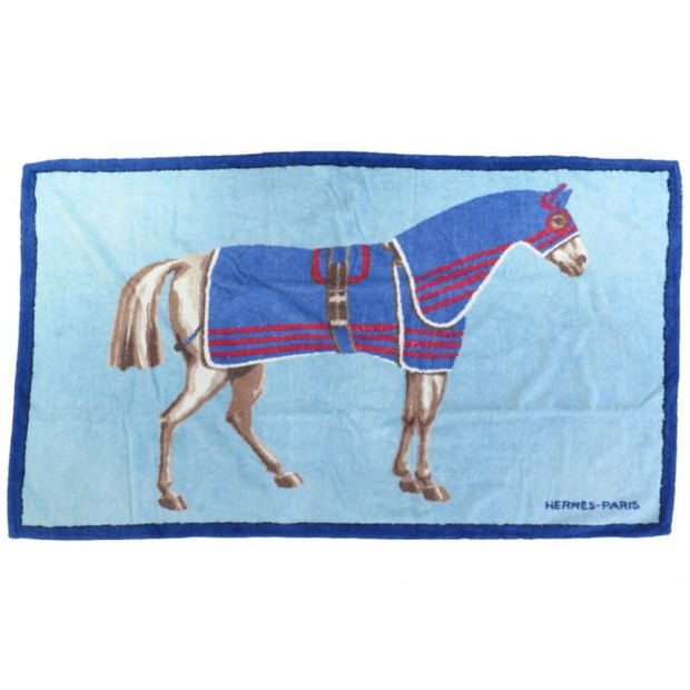 DRAP DE PLAGE HERMES SERVIETTE DE BAIN EN COTON BLEU CHEVAL HORSE TOWEL 420