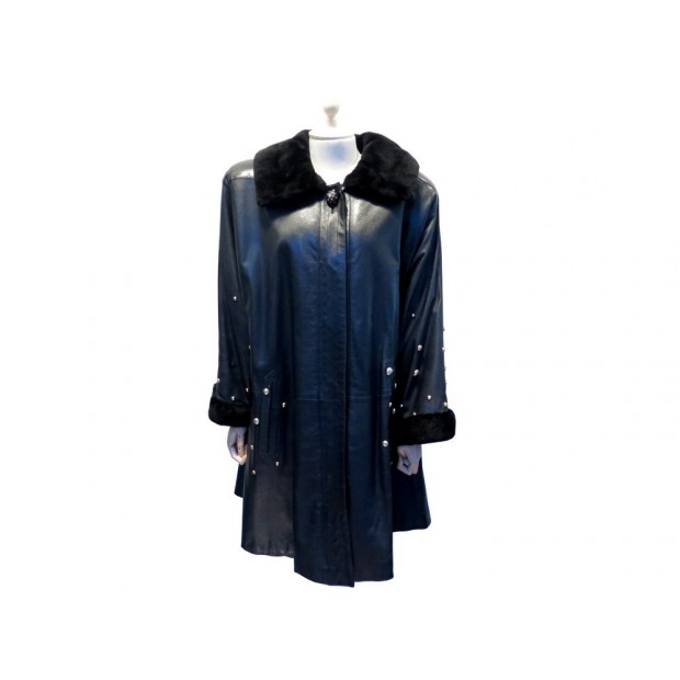 MANTEAU YVES SAINT LAURENT 44 L LONG EN CUIR & FOURRURE DE VISON NOIR FUR COAT