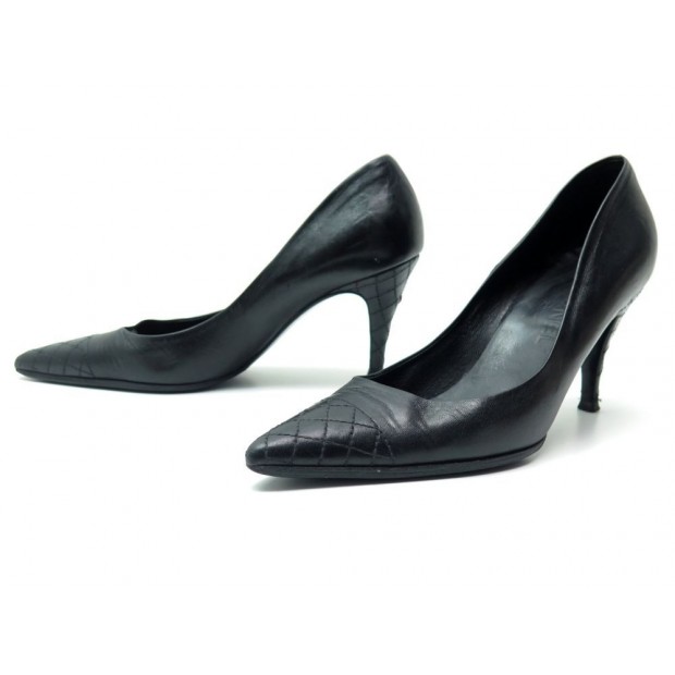 CHAUSSURES CHANEL 38.5 ESCARPINS EN CUIR NOIR MATELASSE BLACK PUMP SHOES 650€